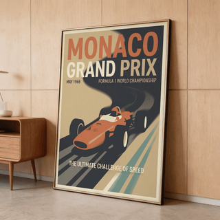 Vintage Formula 1 Poster print featuring diagonal track shadows on beige background