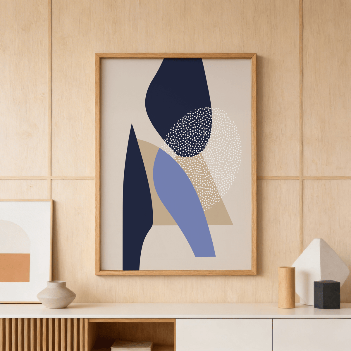 Curved silhouettes abstract wall art print in minimalist style