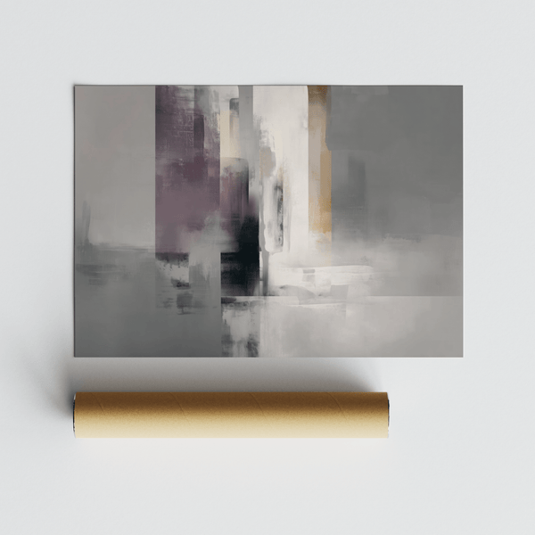 Minimalist Art Print Grey Purple in sitting room, showcasing purple, gray, black