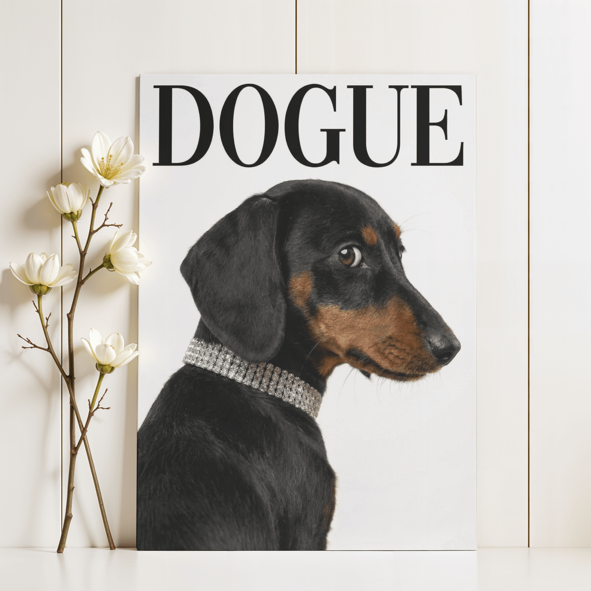 Dachshund Art Print modern poster, Black dog on White, ideal for hallway display