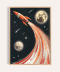 Rocket Ship Wall Art in Red, Beige, White, Black for kids room poster
