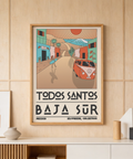 Graphic travel illustration poster of Todos Santos Baja Sur scene with cacti