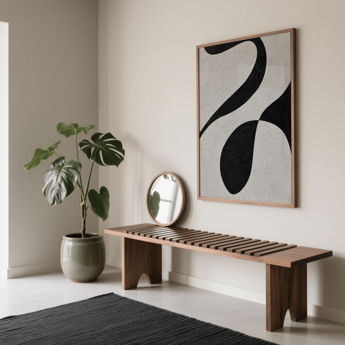 Abstract Black and White Art modern art print in Gray and Black for hallway