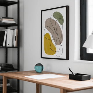 Geometric Abstract Poster art print in Yellow, Green, Brown, Beige for hallway