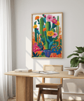 Cactus Floral Wall Art with yellow orange green for kitchen wall poster