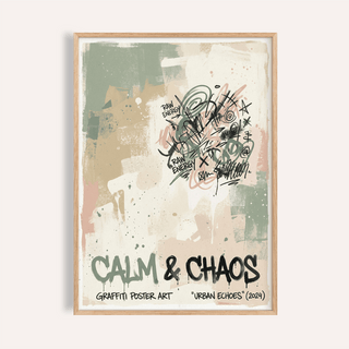 Urban Graffiti Art Print with CALM & CHAOS lettering and spray splatters