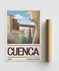 Poster print with a climbing figure on a vertical rock face and bold destination lettering