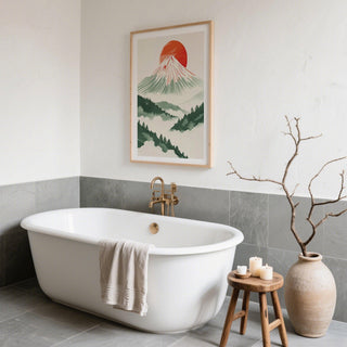Iconic Mount Fuji art rendered as a Contemporary Japanese Print.