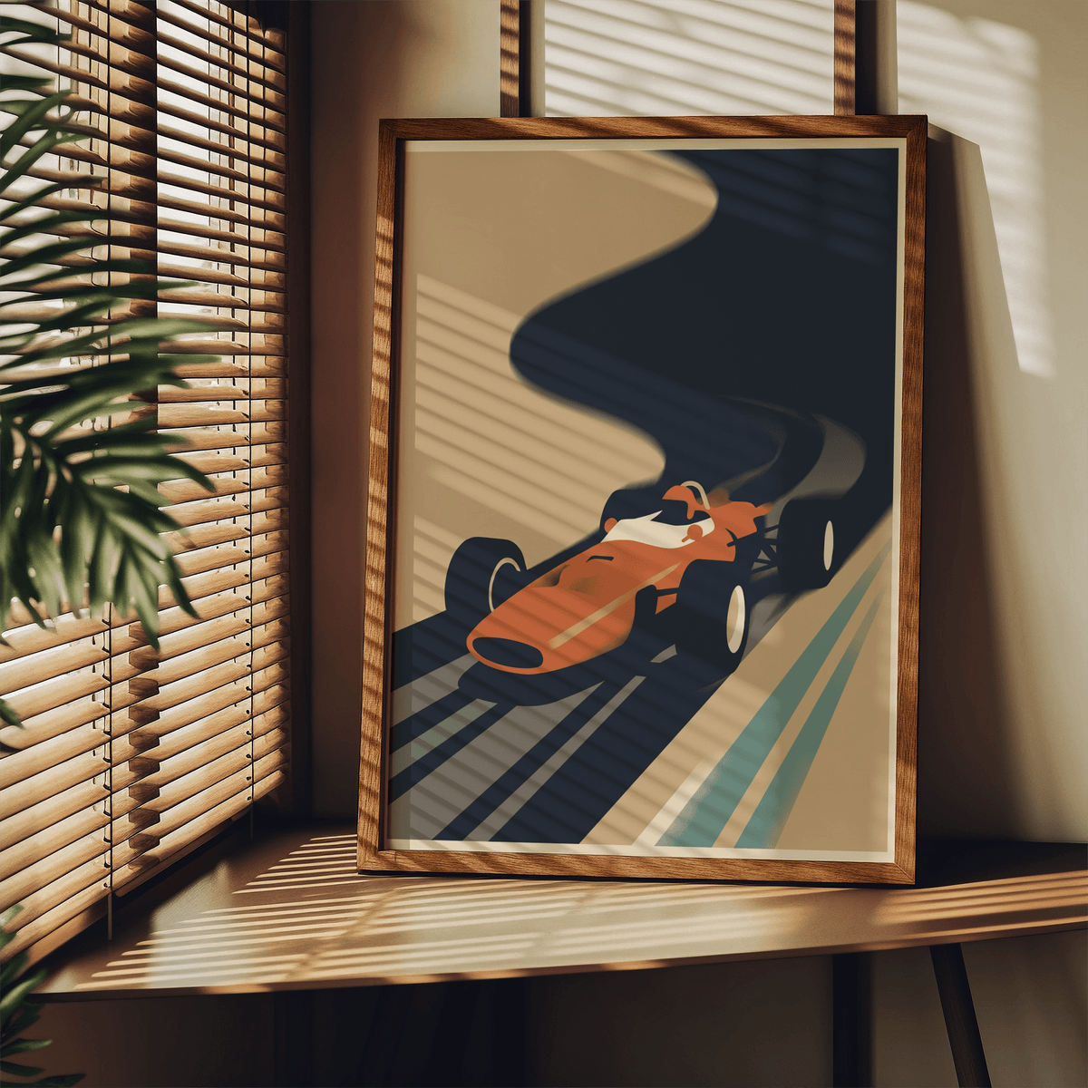 Graphic Motorsport Wall Art poster of a single-seater on curving track