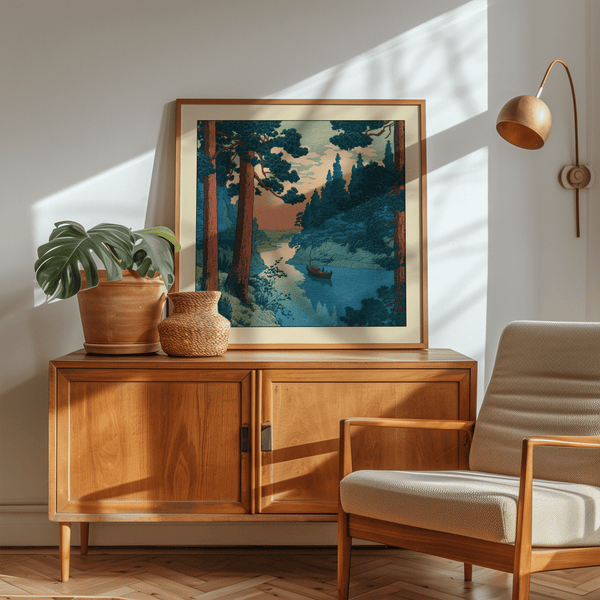 Textured sky and hillside poster print from river landscape artwork