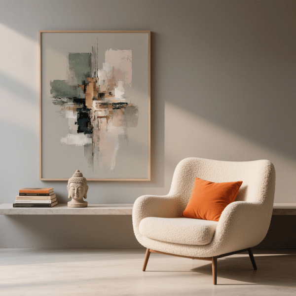 Wall Print Abstract in Pink, Green hues for minimalist bedroom wall art