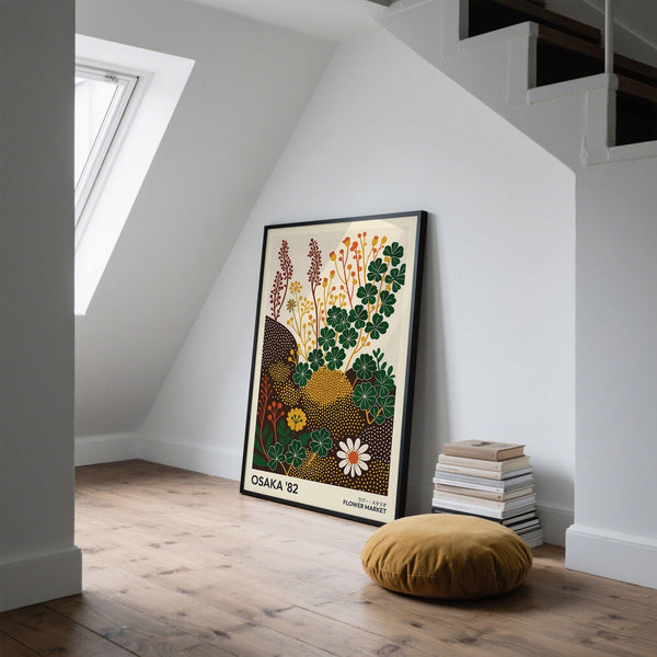 Decorative wildflower art prints with green leaves and orange sprigs.