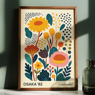 Modern Spring Print wall art with colorful tulips and leaves in graphic style