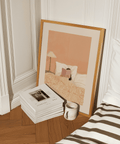 Woman Reading Book Art decoration for reading nook, Pink, White, Beige, Orange poster