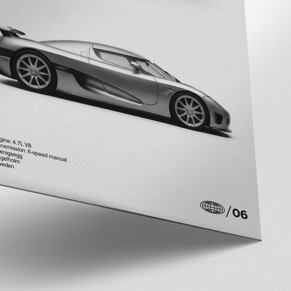 Koenigsegg Art Print in minimalist Black and White for hallway