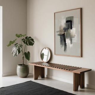 Abstract Neutral Wabi Sabi Wall Art with Green and Beige for hallway art print