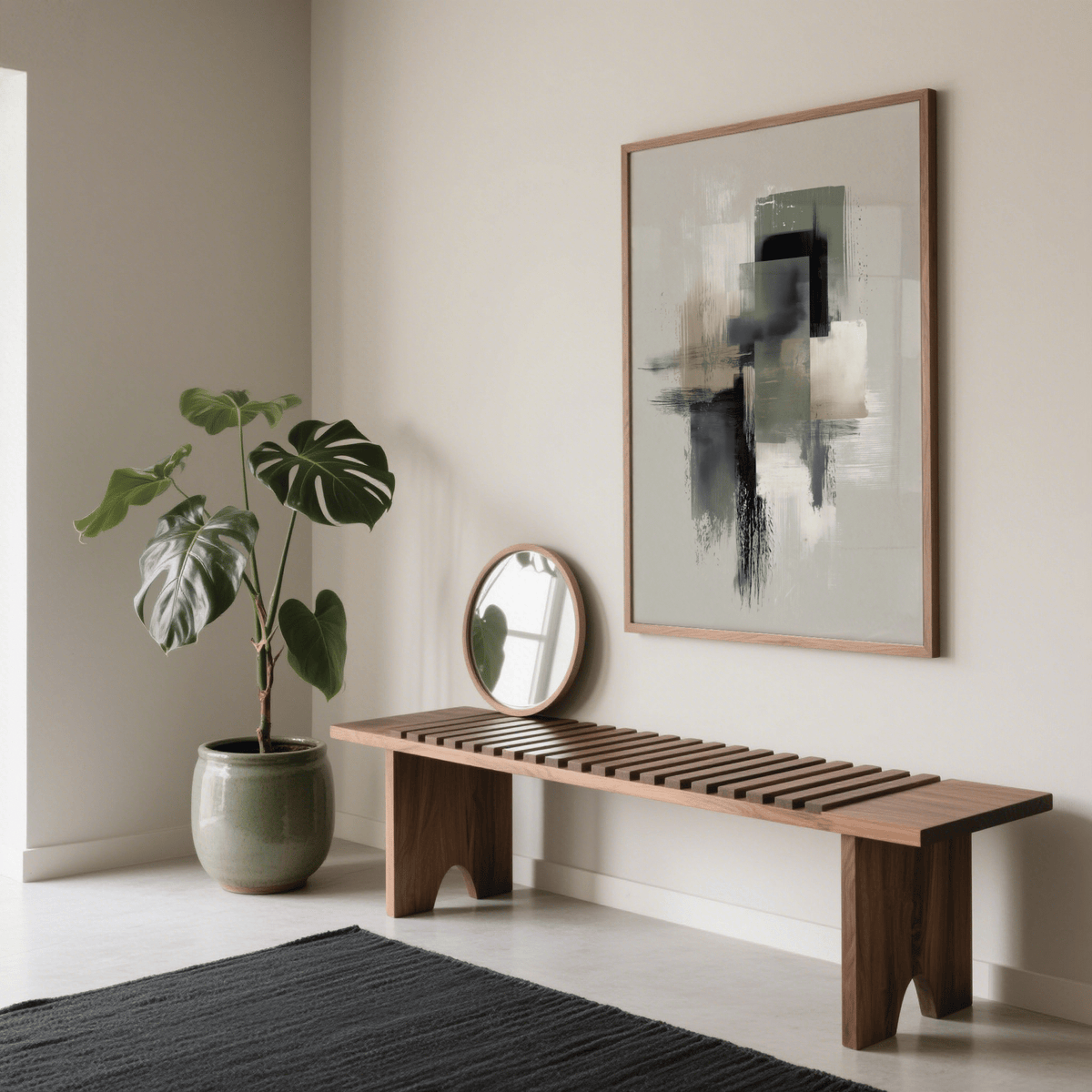 Abstract Neutral Wabi Sabi Wall Art with Green and Beige for hallway art print