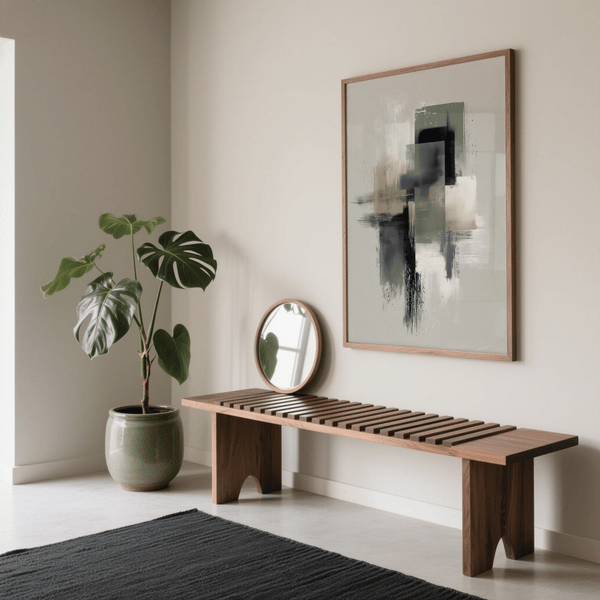 Abstract Neutral Wabi Sabi Wall Art with Green and Beige for hallway art print