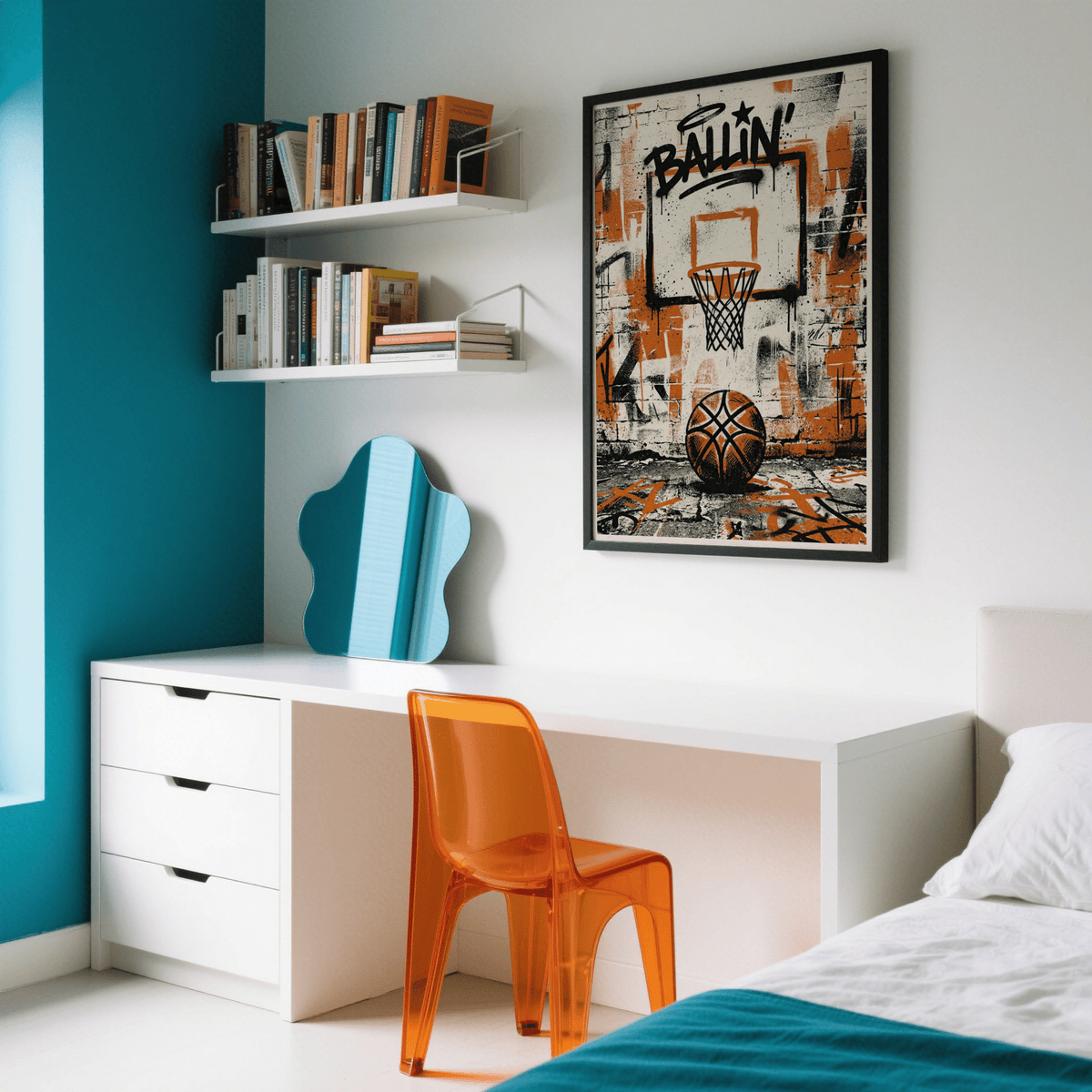Urban Basketball Print highlighting high-contrast splatter and centered hoop