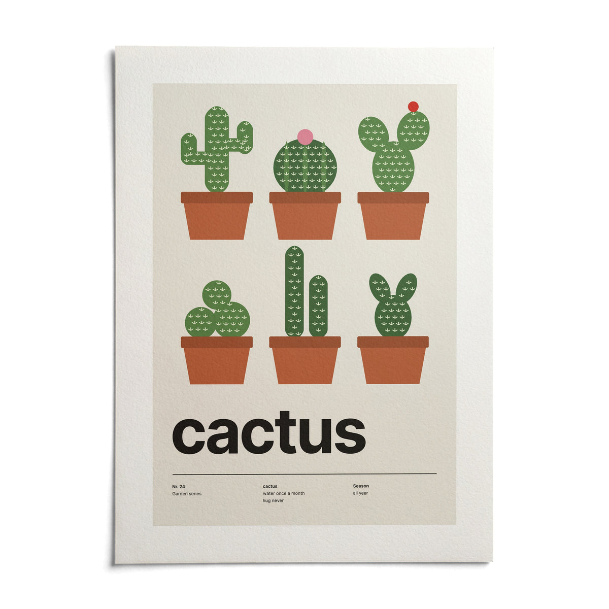 Cacti Print, shown as an unframed paper print on a plain white background
