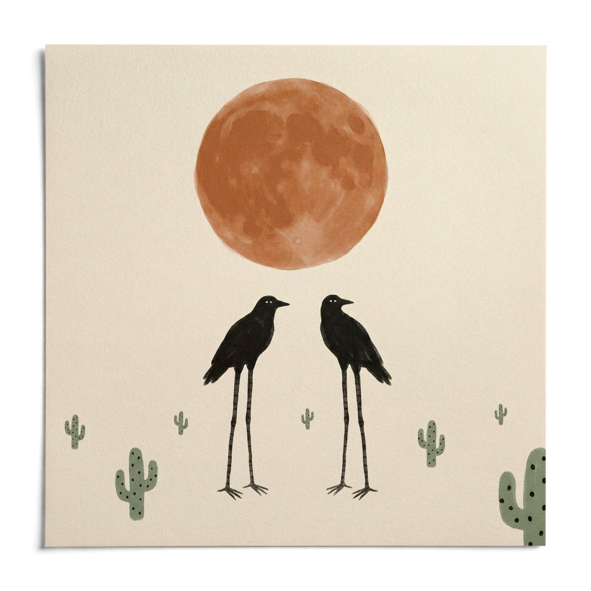 Cactus Bird Wall Art, shown as an unframed paper print on a plain white background