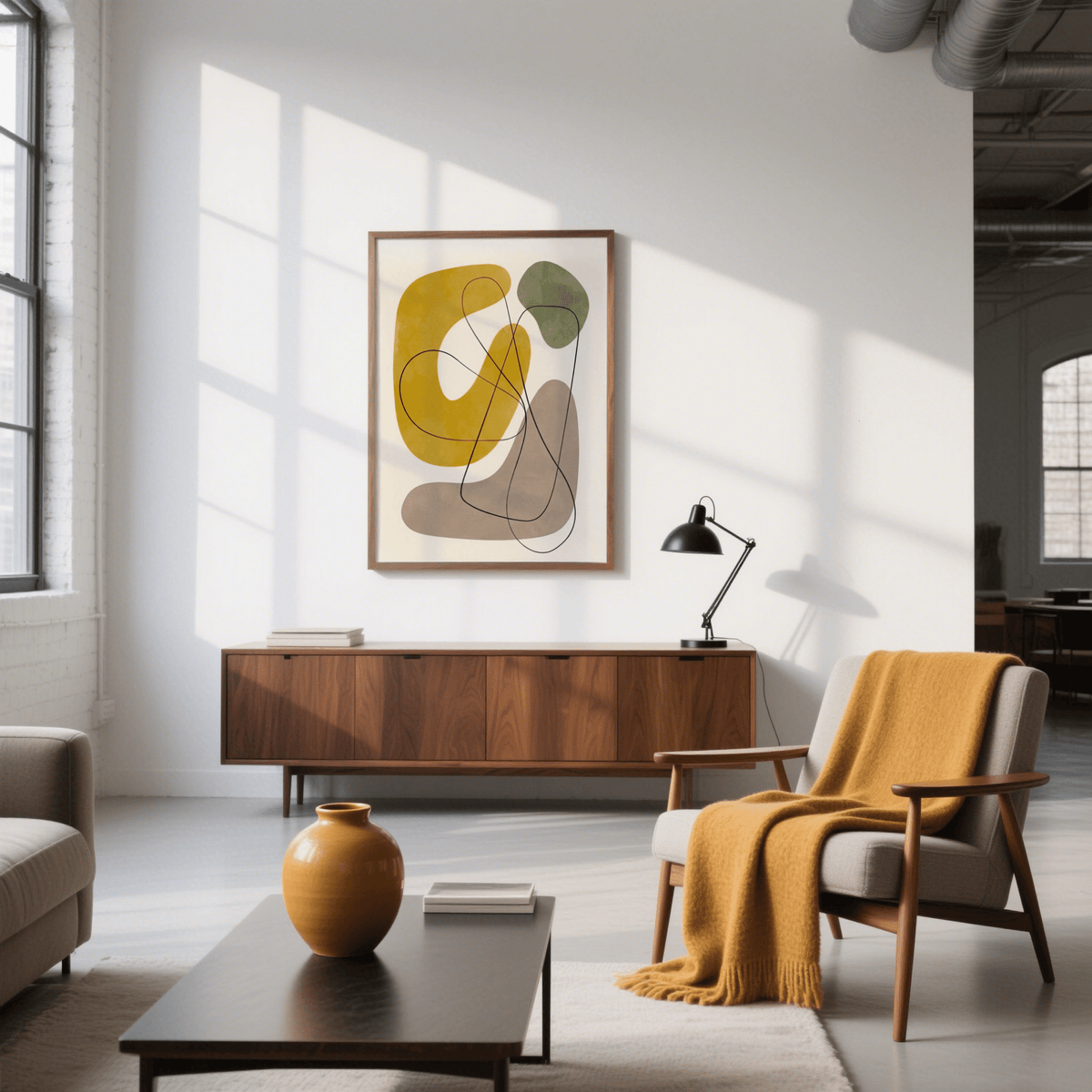 Soft tones Abstract Wall Print in Green, Beige, and Brown for entryway poster