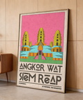 Graphic wall print showing Angkor Wat temple silhouette framed by slim border