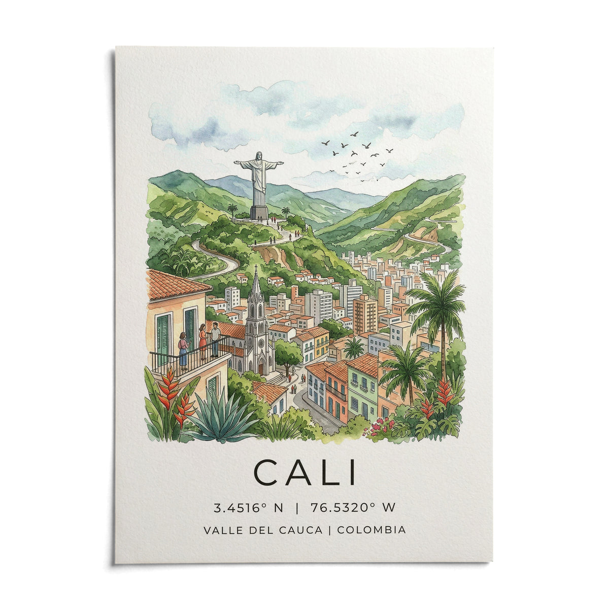 Cali Colombia Poster, shown as an unframed paper print on a plain white background
