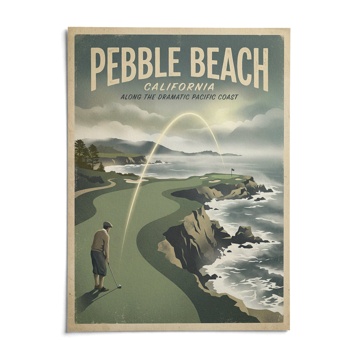 California Coastal Golf Print, shown as an unframed paper print on a plain white background