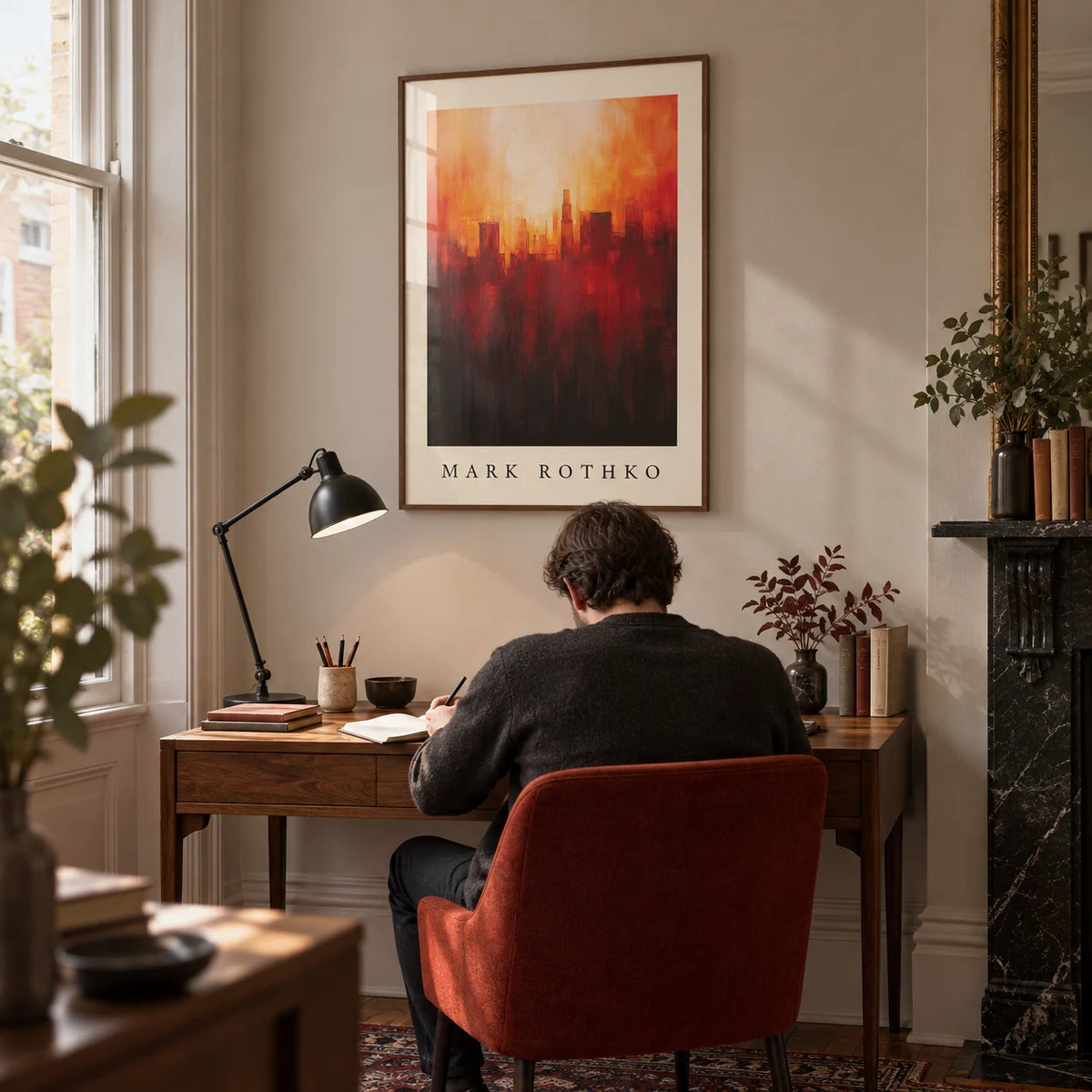 California Wall Art, framed on the wall of a design-conscious home study in a Victorian terrace with a pale warm grey wall