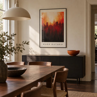 California Wall Art, framed on the wall of a modern dining room in a UK townhouse with a cream plaster wall and dark timber floor