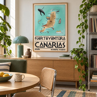 Canary Islands Wall Art shown in a city kitchen dining area (frame not included)