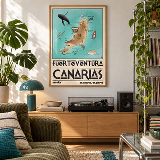Canary Islands Wall Art shown in a city apartment record corner (frame not included)