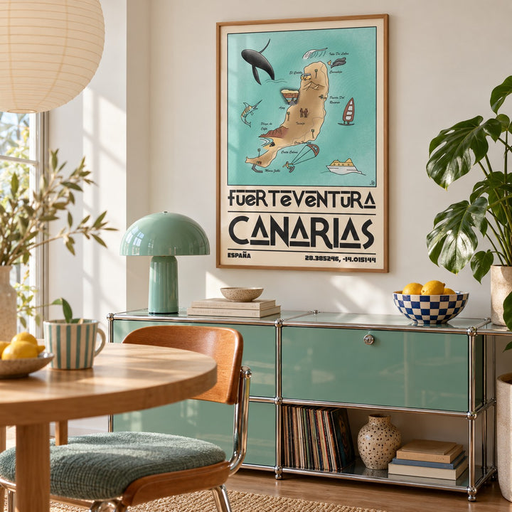 Canary Islands Wall Art shown in a retro breakfast nook (frame not included)