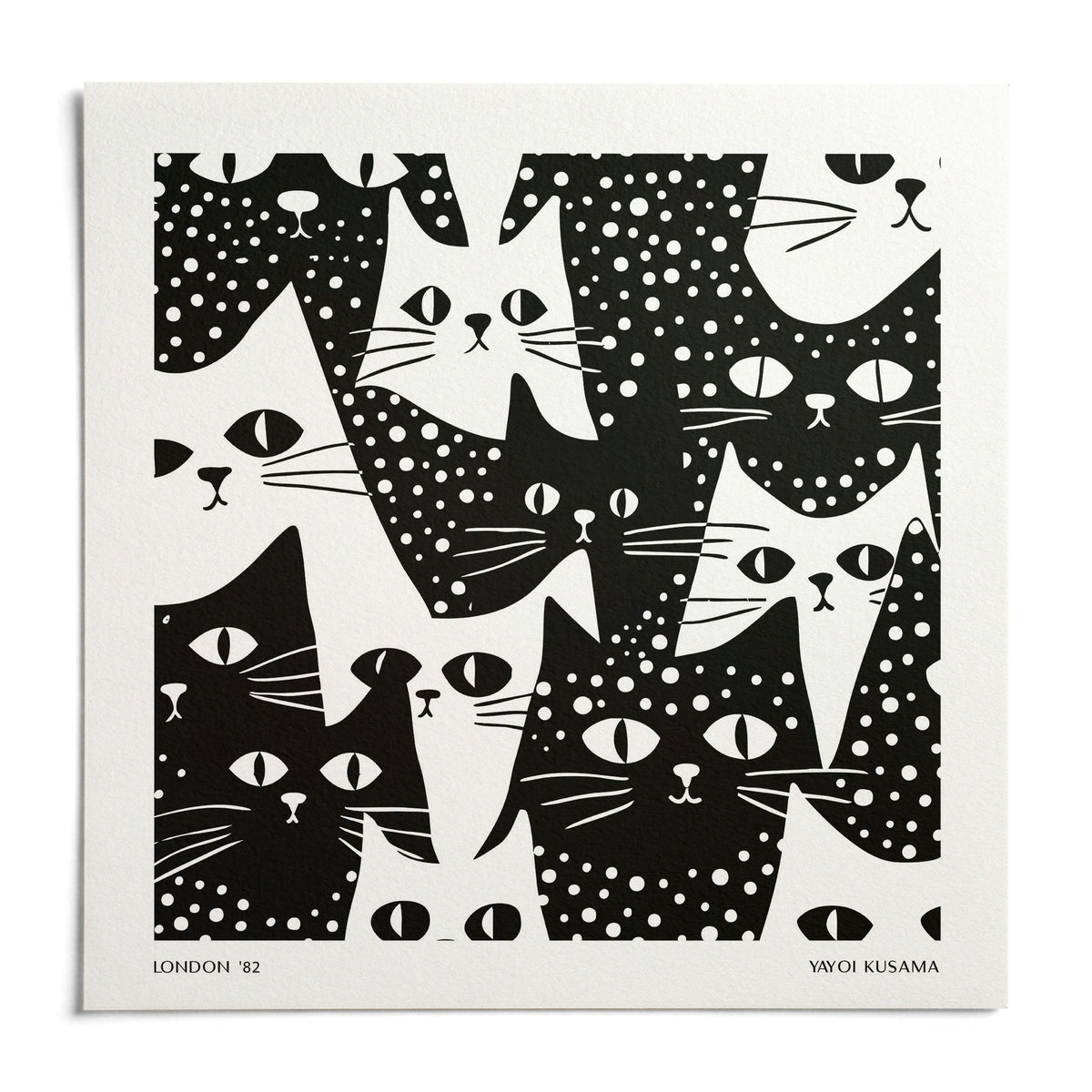 Cat Art Black and White, shown as an unframed paper print on a plain white background
