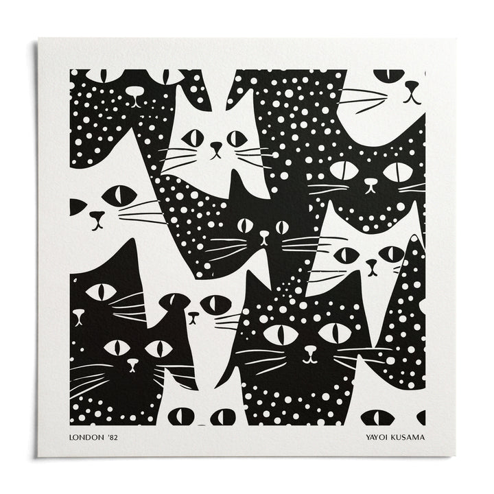 Cat Art Black and White, shown as an unframed paper print on a plain white background