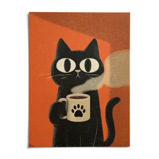 Cat Coffee Mug Print, shown as an unframed paper print on a plain white background