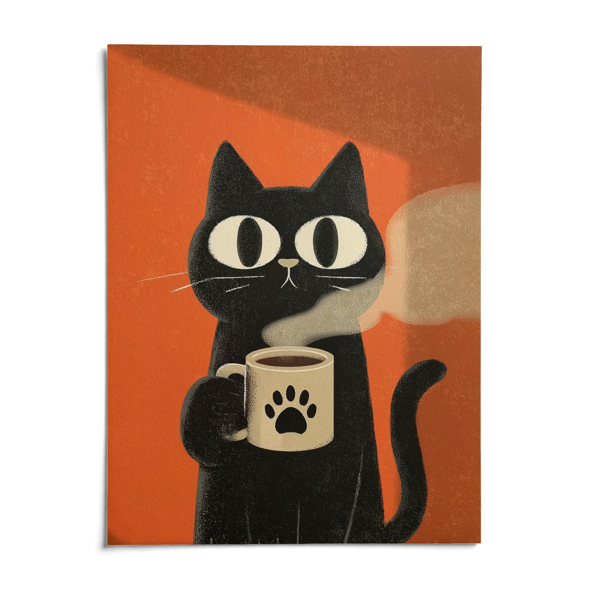 Cat Coffee Mug Print, shown as an unframed paper print on a plain white background