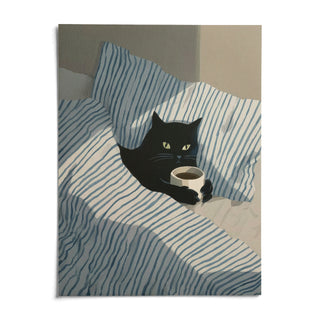 Cat in Bed Print, shown as an unframed paper print on a plain white background