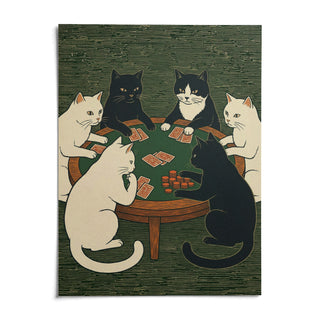 Cat Poker Art Print, shown as an unframed paper print on a plain white background