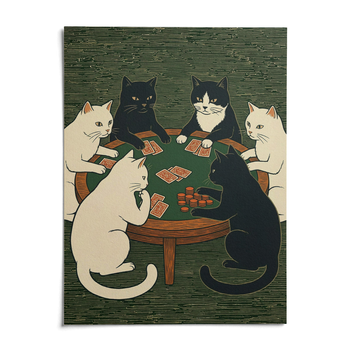Cat Poker Art Print, shown as an unframed paper print on a plain white background