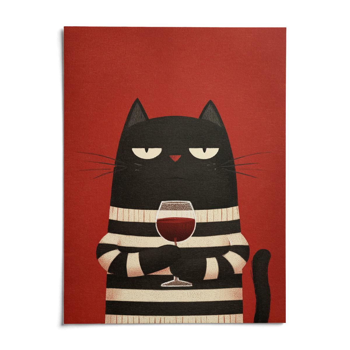 Cat Wine Art, shown as an unframed paper print on a plain white background