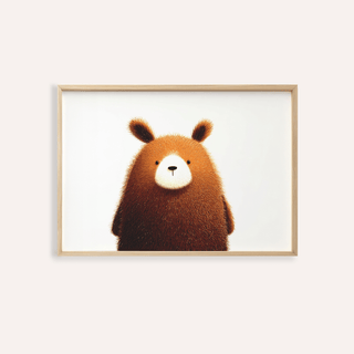 Close-up of a Cute Bear Print with a brown cartoon bear on a plain background