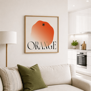 Modern fruit poster print with simple orange graphic and oversized title text