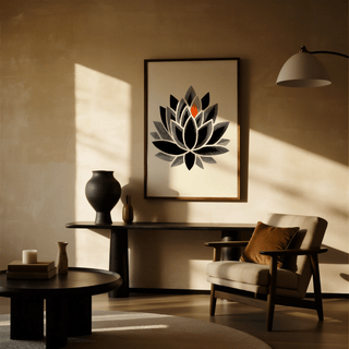 Lotus Art Print showing a centered lotus with layered petals and etched detailing