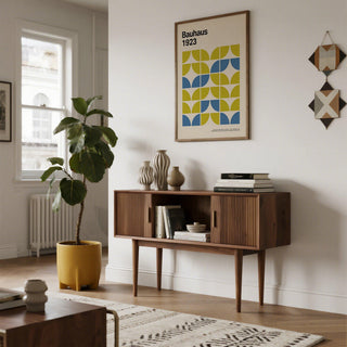 Clean grid layout with bright hues in this modern geometric art print.