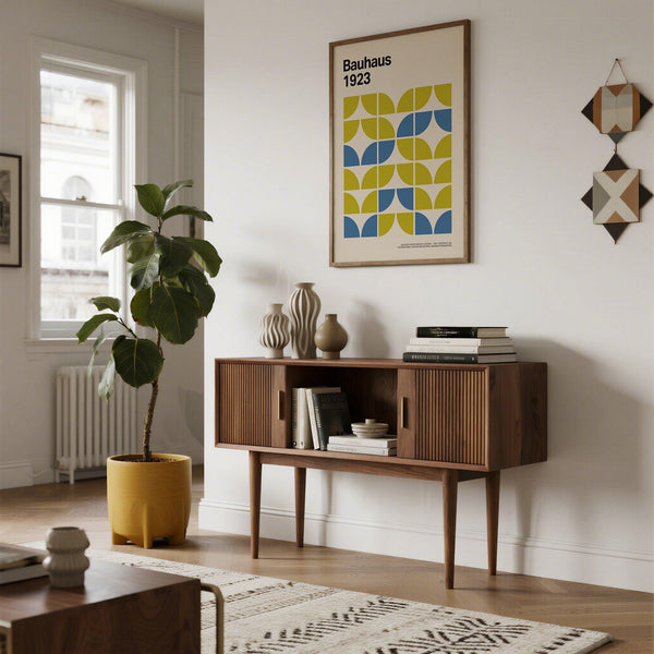 Clean grid layout with bright hues in this modern geometric art print.