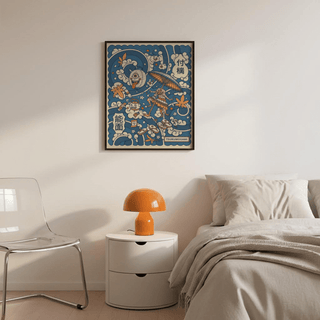 Full composition of Tsukumogami Art Print with swirling cloud shapes, lantern face, and umbrella figure