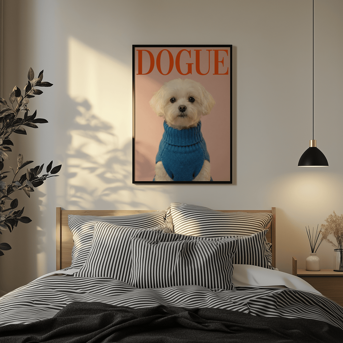 Modern Maltese Dog Wall Art with Red text for bedroom decor