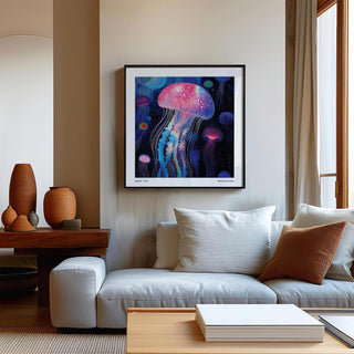 Magical pastel and pink wall art jellyfish print for stylish spaces